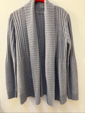 jason maxwell Light Gray Ribbed Open Front Cardigan